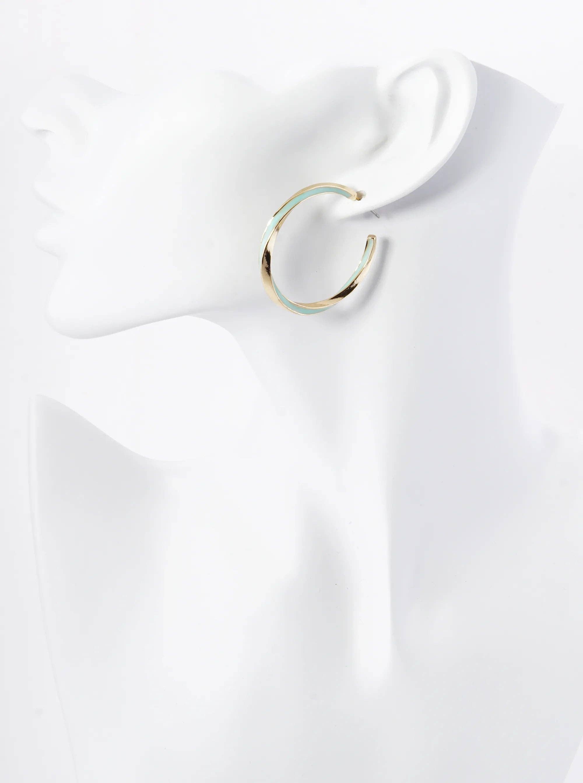 Enamel Filled 40mm Twist Open Hoop Earrings: Blue
