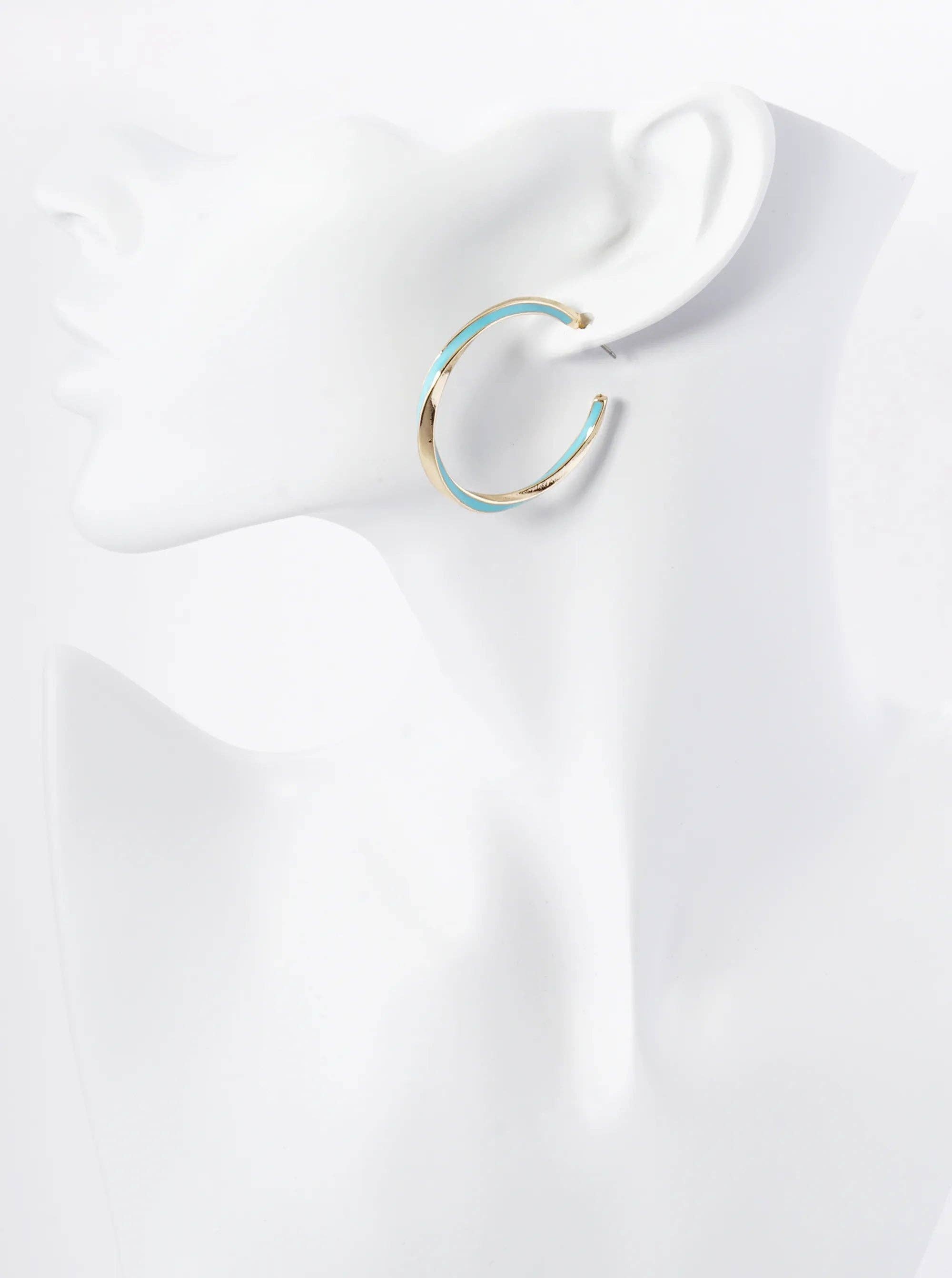 Enamel Filled 40mm Twist Open Hoop Earrings: Blue