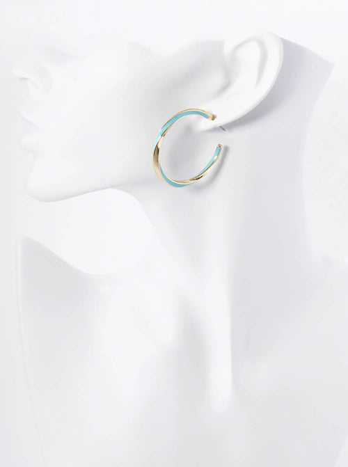 Enamel Filled 40mm Twist Open Hoop Earrings: Blue