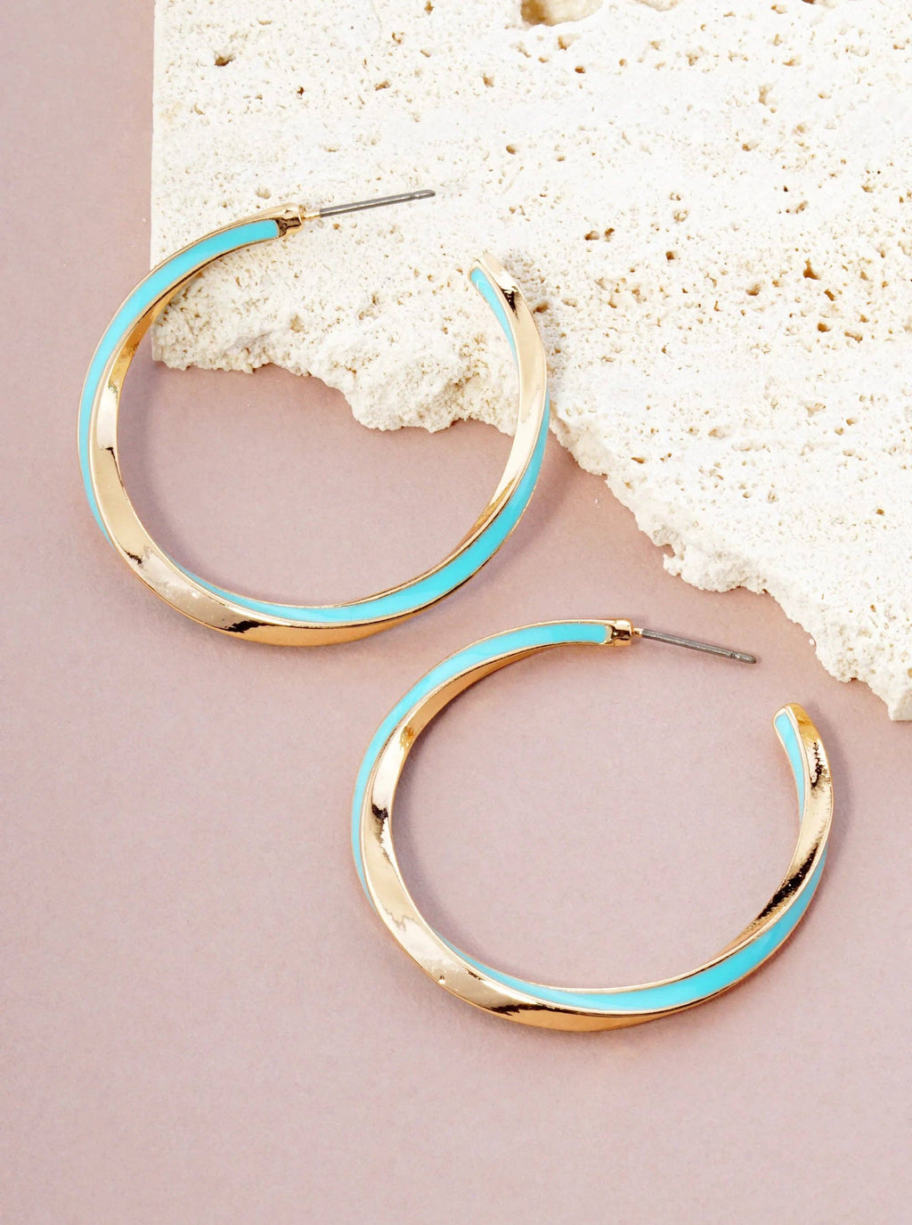 Enamel Filled 40mm Twist Open Hoop Earrings: Blue