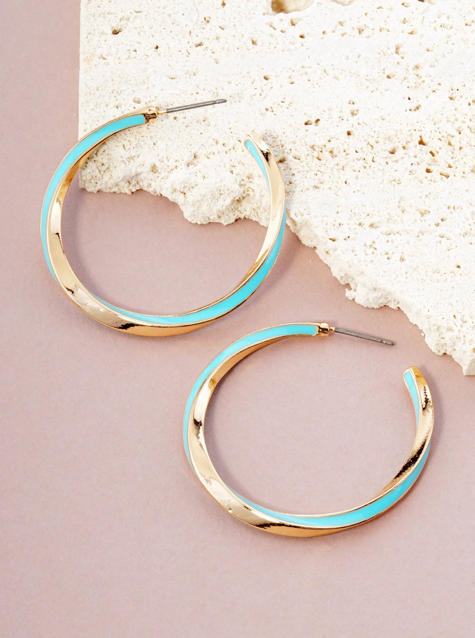 Enamel Filled 40mm Twist Open Hoop Earrings: Blue