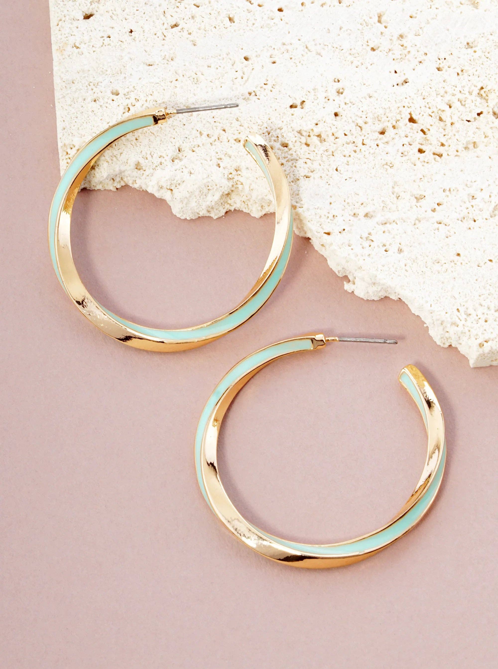 Enamel Filled 40mm Twist Open Hoop Earrings: Blue