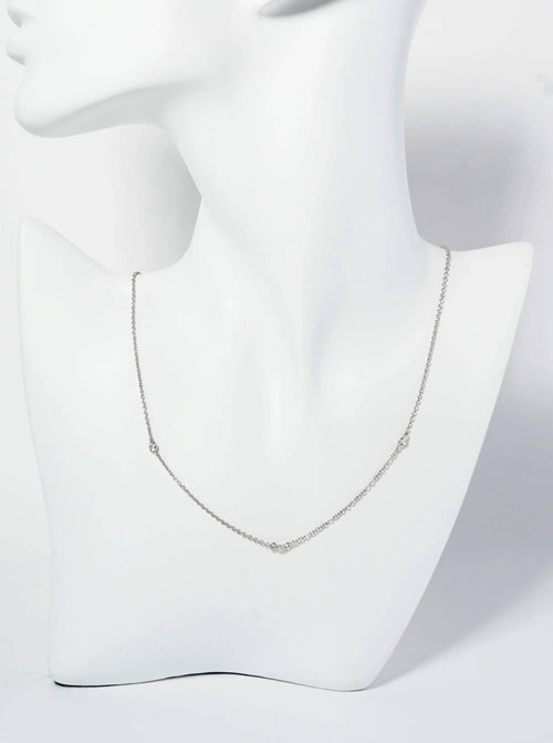 18K Gold Dipped 3Mm Cubic Zirconia Stone Station Necklace: Rhodium